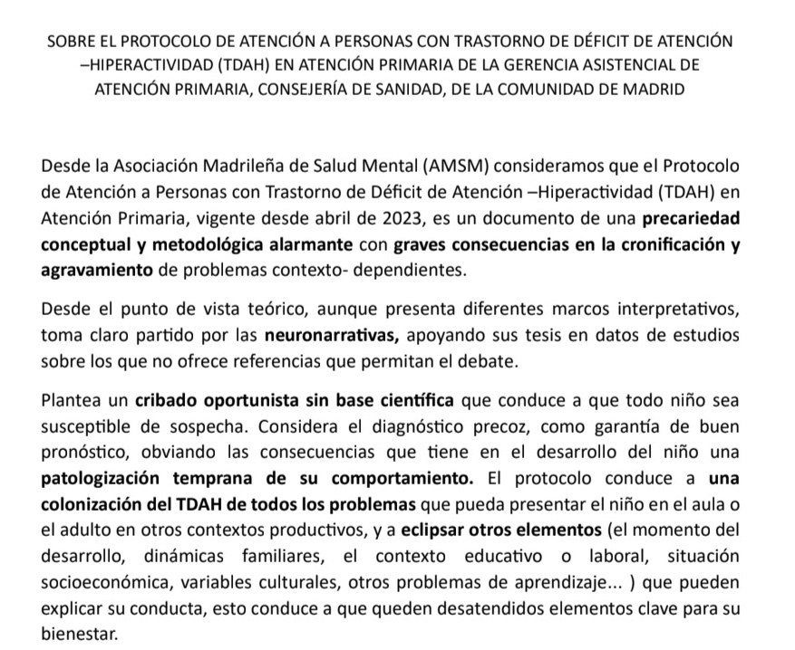 AMSaludMental's tweet photo. Posicionamiento de la AMSM sobre el Protocolo de atención a personas con TDAH 
https://t.co/XOYe5KJpEG https://t.co/Iuf3Zh4PtO