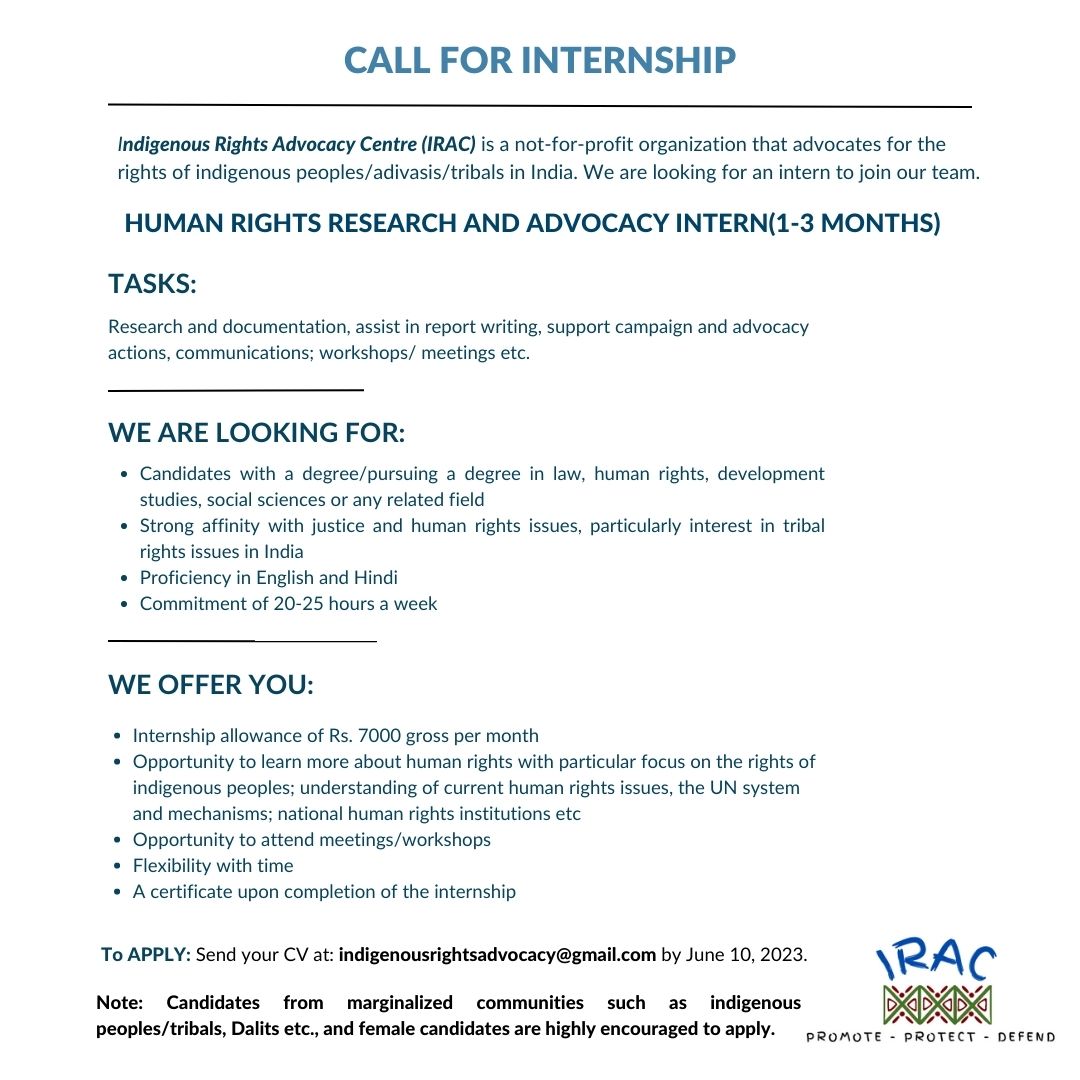irac_india's tweet image. #InternshipAlert
Are you passionate about human rights? If you are looking for an opportunity to contribute to lasting change, this internship stint may be just for you.

Apply before June 10, 2023.