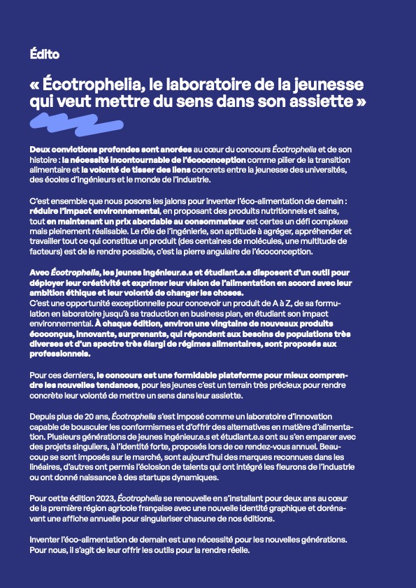 En attendant le concours qui se déroulera à @metropolerennes  du 28 au 30 juin vous pouvez découvrir l'ÉDITO de l'édition 2023 ! #foodtech #Food #innovation #Rennes #ecoconception #ecotrophelia #Durability #durable #Sustainability  @InstitutAgroRA