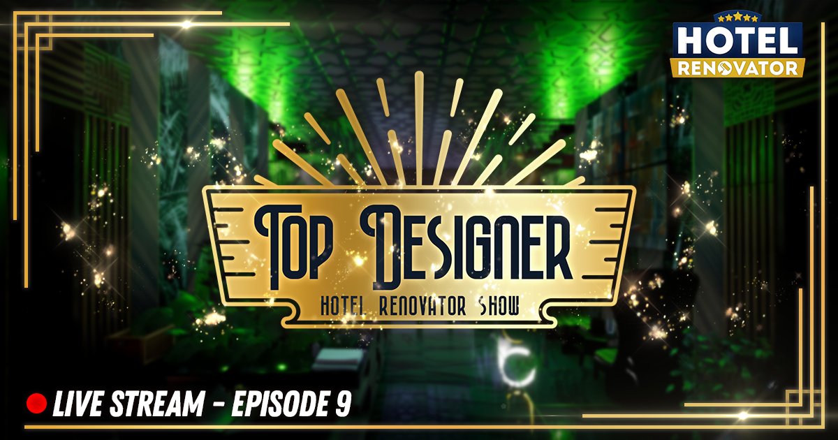 2_Horizons's tweet photo. Episode 9 of Hotel Renovator 🏨 Top Designer show airs today at 17:00 CEST on Steam and Twitch. Don't miss the announcement of the Top Designer 🏆 winner and the next Community Challenge champion!
#HotelRenovator #TopDesigner #CommunityChallenge
👉 https://t.co/mHhqrkW88H https://t.co/grXC6JoeeV