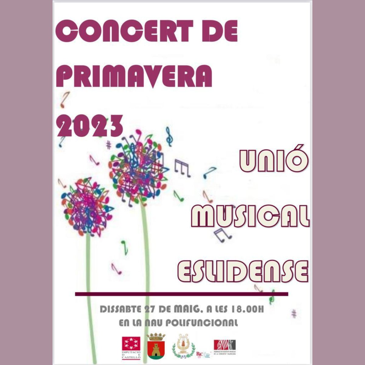ajuntaeslida's tweet photo. 🎼 El dissabte 27 de maig, la Unió Musical Eslidense realitzarà un concert de primavera

⏰18.00 hores
📍Nau Polifuncional

Us esperem! https://t.co/p5Jy5jR0Wj