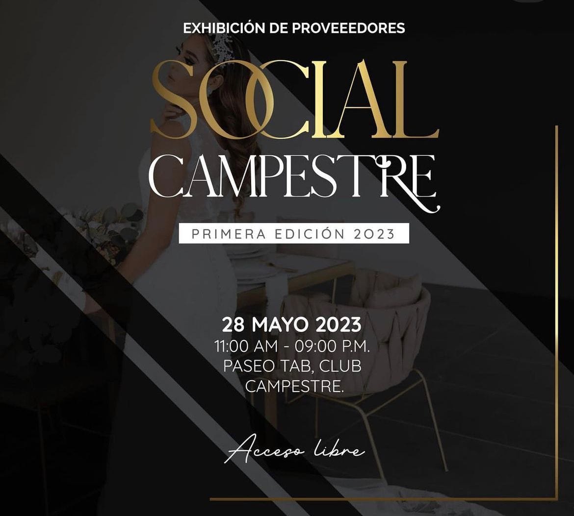 🔴#TomaDato || Asiste este 28 de mayo a la exhibición de proveedores 'Social Campestre' primera edición 2023.
📍Gran salón campestre.
🕑 11:00am-09:00pm