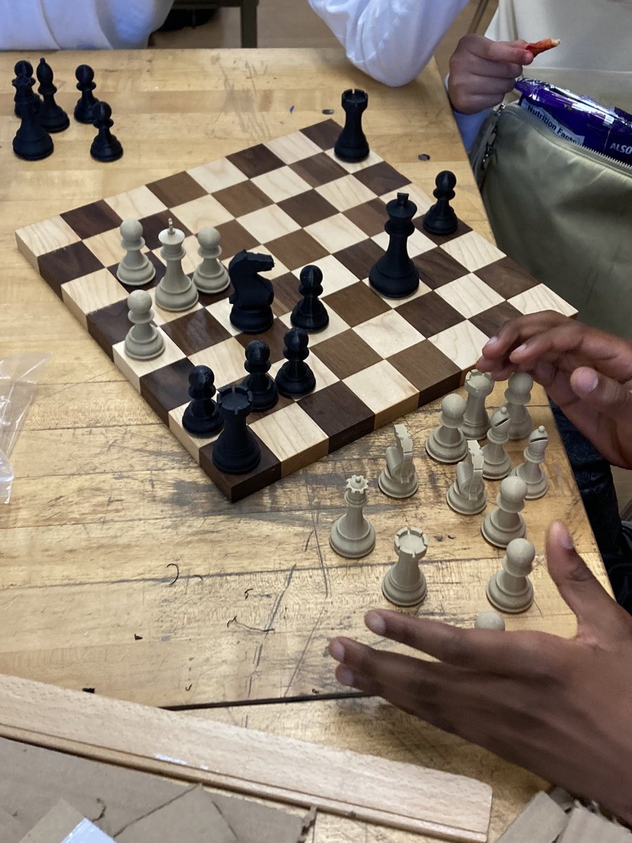 JCLenk's tweet image. #BMSBison Wrapping up projects in #CDE Baseball bat on the lathe. Chess board built and pieces 3D printed. Big fun going on! #EnjoytheExperience