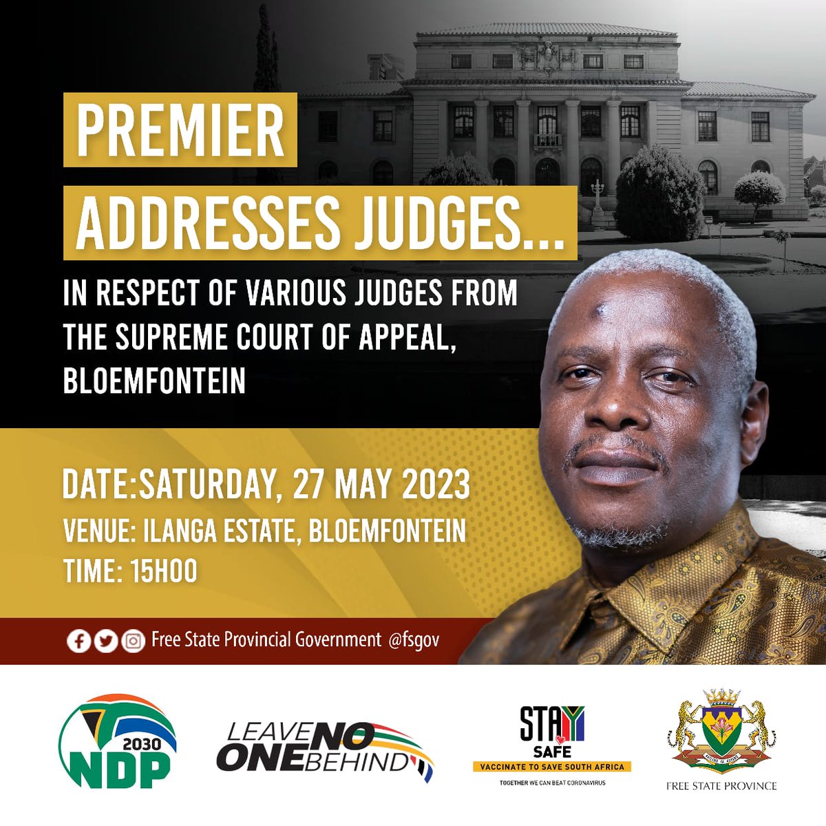 fsgov's tweet image. Free State Premier, @dukwana_mxolisi meets Supre Court Judges. #makingyourfutureworkbetter