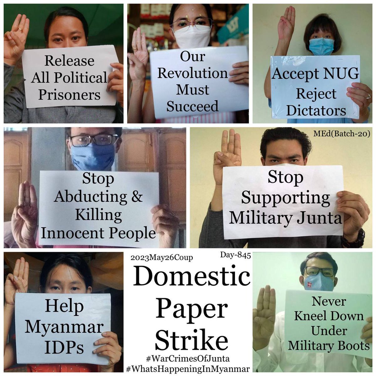 Daily anti-coup revolutionary domestic strike by pro-democracy CDMer teachers from Sagaing University of Education as 845th day.

#2023May26Coup #WhatsHappeningInMyanmar