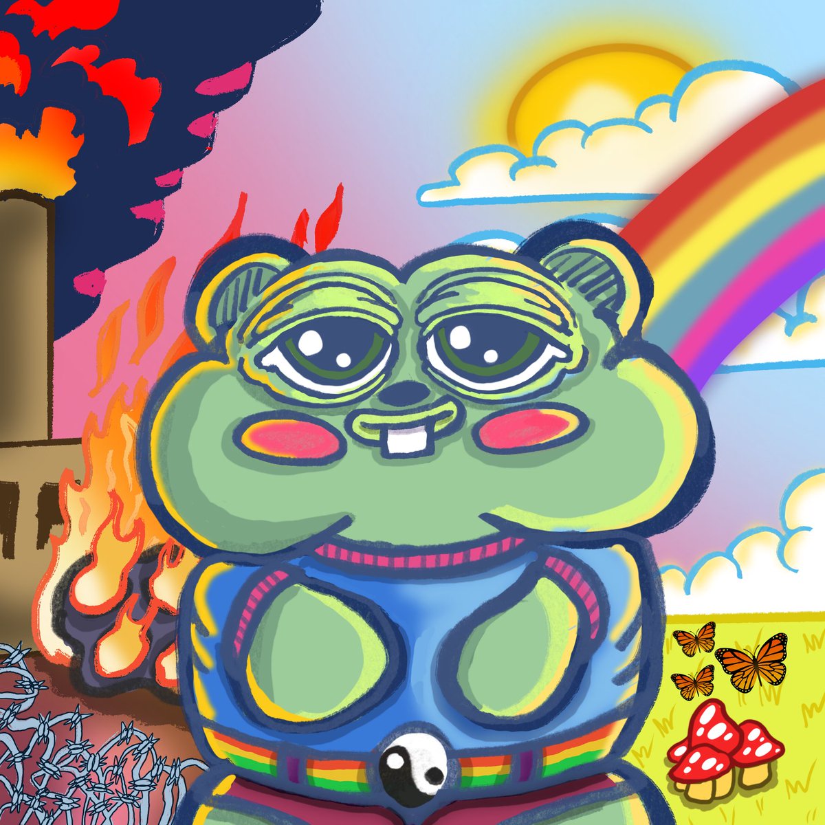 just made this <a href="/furballnfrens/">furball n frens</a> pepe custom hamster pet for @SvtValle (each FnF winner will get a custom pet) and he loves it, please take care of this tiny chaotic creature sir!😂💚