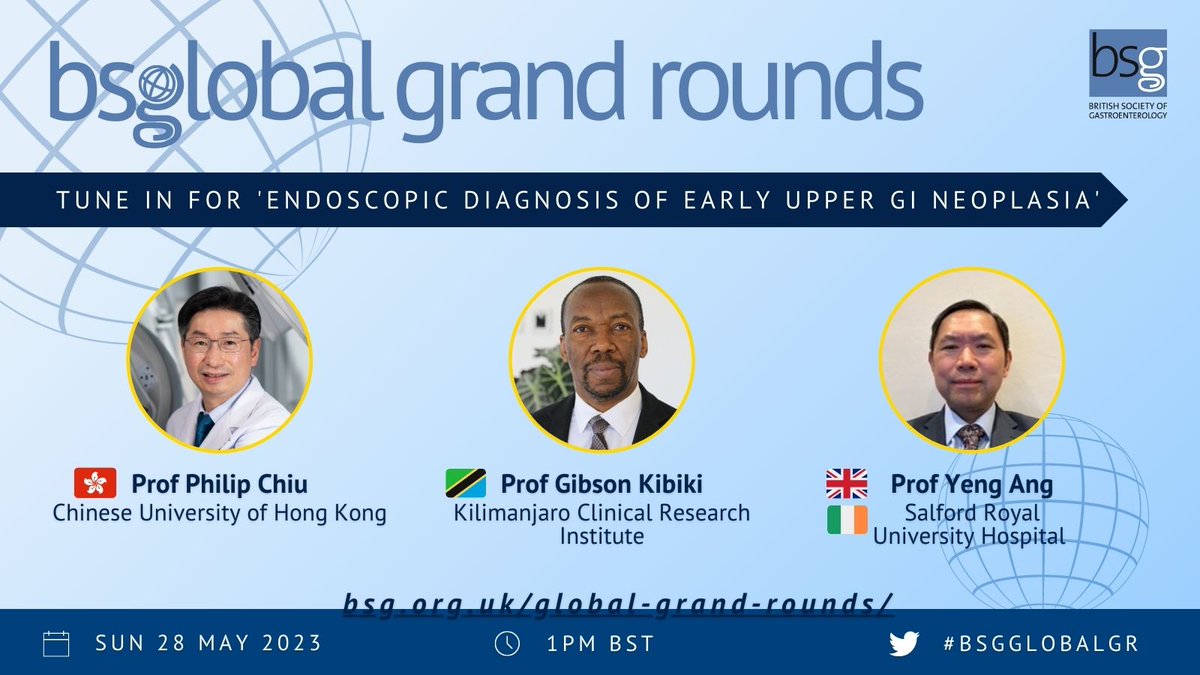 Don't forget the second episode of our @BSGInternatnl Global Grand Rounds launches this Sunday at 1pm BST. This webinar aims to cover endoscopic diagnosis of early upper #gastrointestinal #neoplasia.