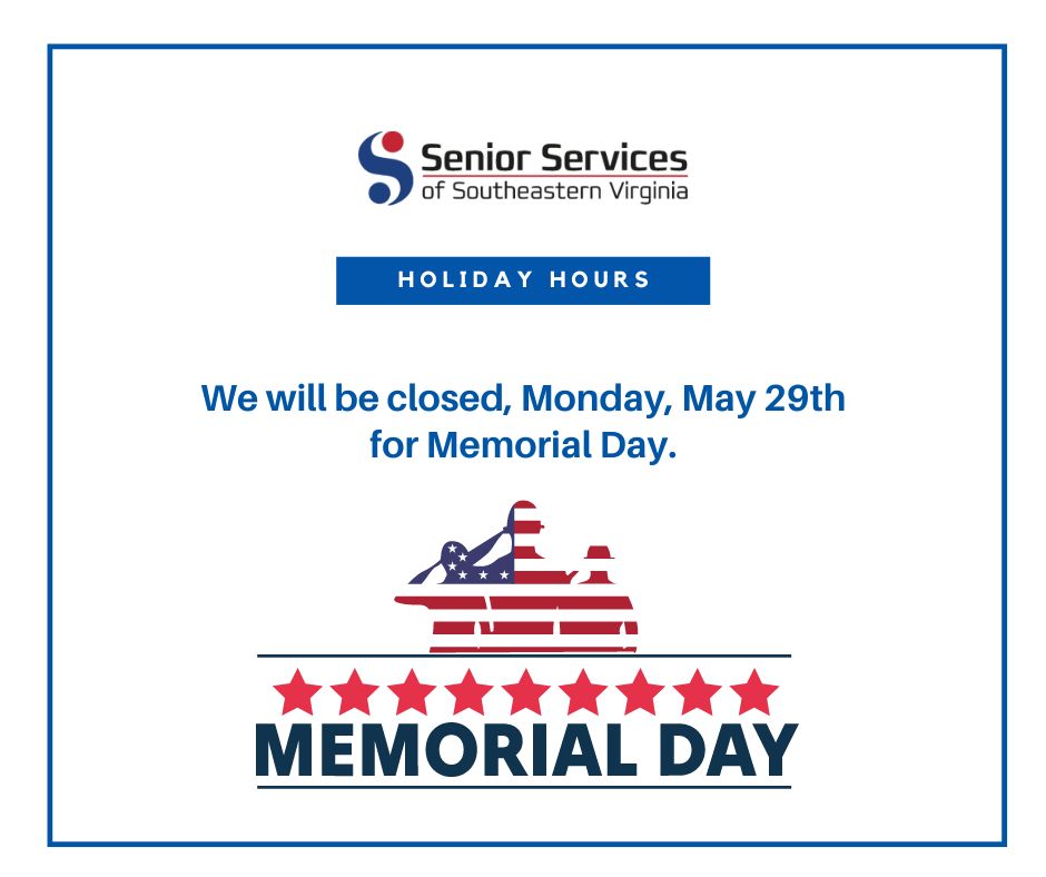 SeniorSSSEVA's tweet photo. We will be closed Monday, May 29th for Memorial Day. We will reopen, Tuesday, May 30th at our regular schedule. https://t.co/rE7Cvq0A6W