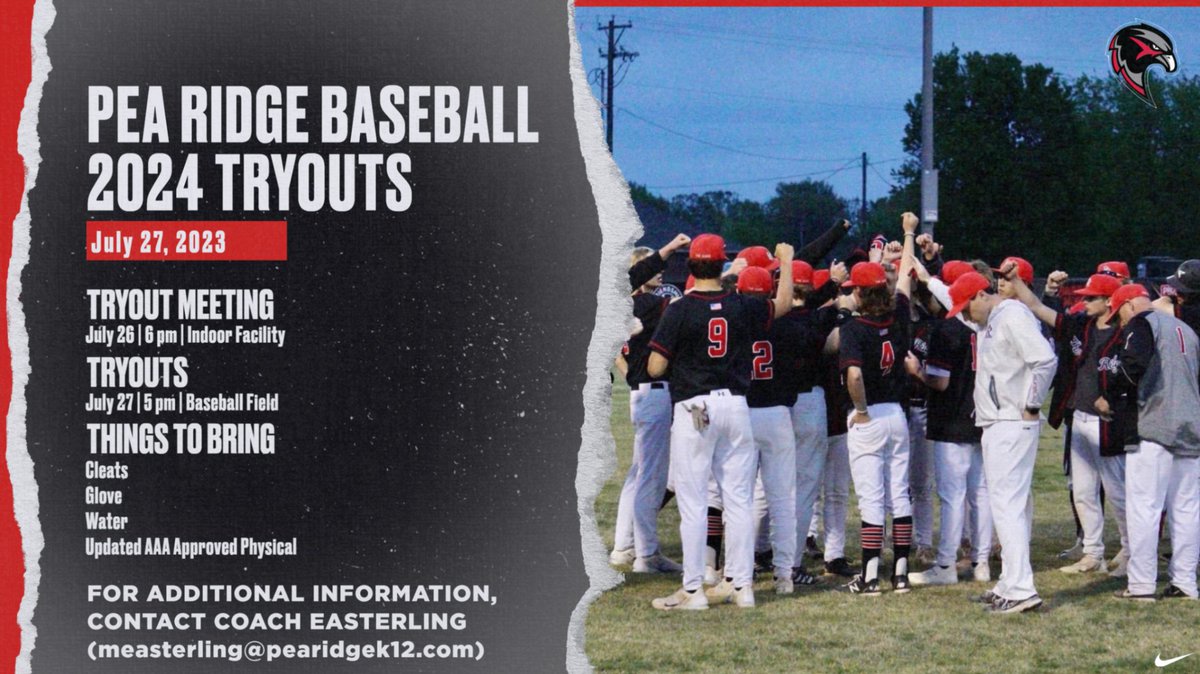 PRHSBaseball's tweet photo. Tryout information!  Parent meeting on Wednesday, July 26 at 6 pm at the Indoor Facility.  Tryouts will be Thursday, July 27 at 5 pm at the baseball field #BePR https://t.co/e7JL2AaI1m