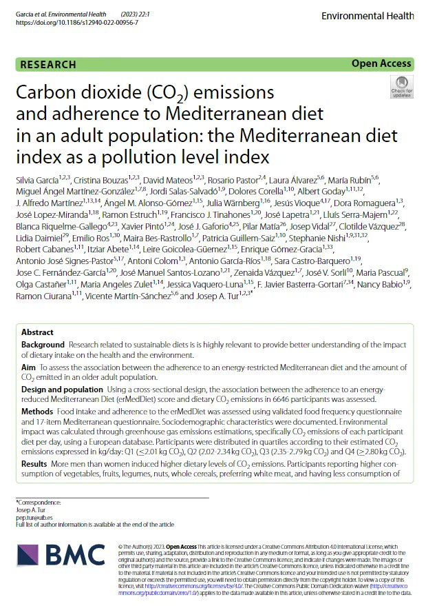 Nou article a #Docusalut: Carbon dioxide (CO2) emissions and adherence to Mediterranean diet in an adult population: the Mediterranean diet index as a pollution level index buff.ly/42JujPq @nucox_uib @idisbaib #PublicaSalutIB