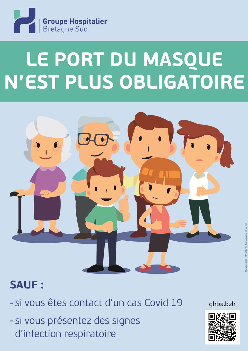 🟢  Le port du masque évolue au <a href="/GHBretagneSud/">Groupe Hospitalier Bretagne Sud</a>