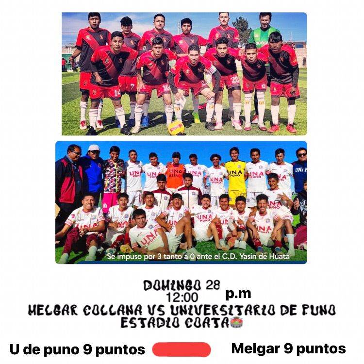 PunoDeportes's tweet photo. Este Domingo en #Coata...

Melgar Collana VS. Dep. Universitario

#EtapaProvincial 
#CopaPerú 
#PUNO 
#UNA
#PunoDeportes https://t.co/N0kLmaYlGS