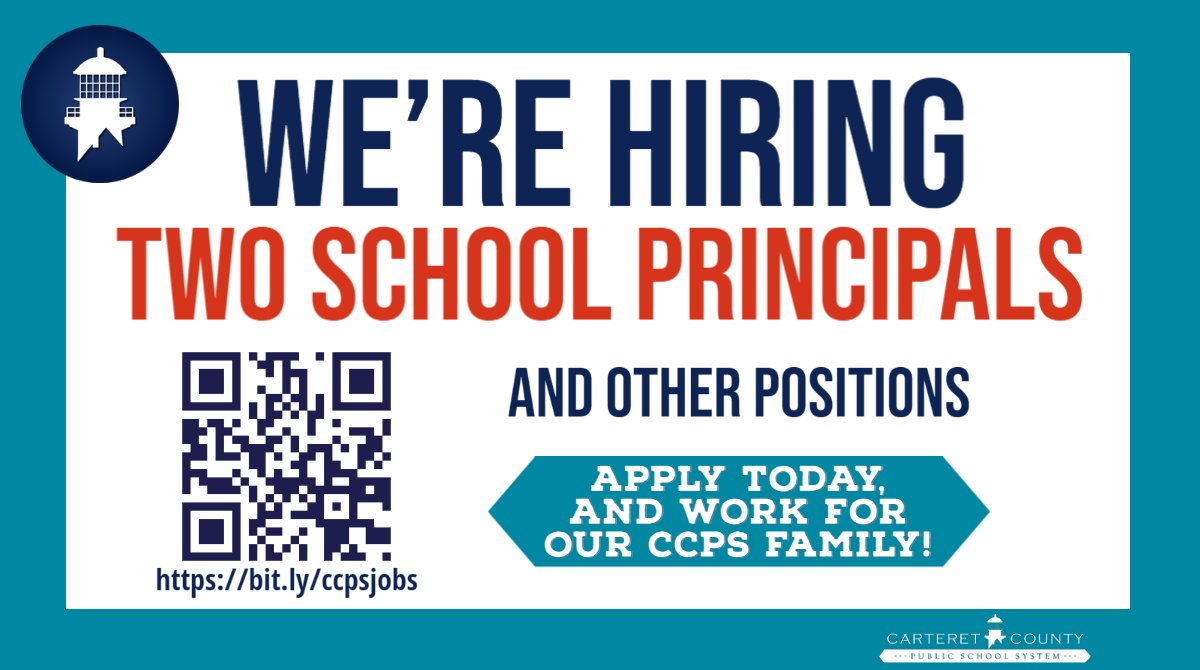 CCPS is hiring! Principal positions are posted for Newport Elementary School and Morehead Middle School at bit.ly/ccpsjobs. Check out our job postings for other positions there as well. We'd love to welcome you to the CCPS family. 📚🍎🖥️🔬