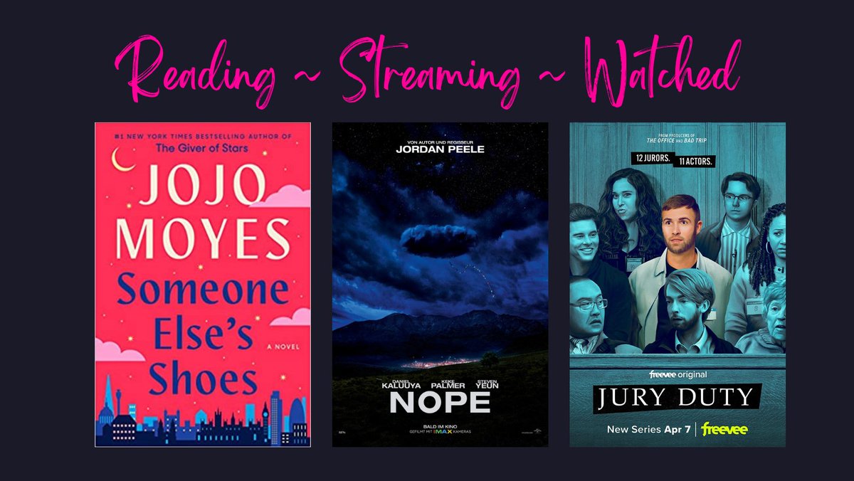 ebookclassics's tweet photo. Happy Friday! Read this week's reviews of Someone Else's Shoes by Jojo Moyes, #NopeMovie, and #JuryDuty. With hmms about how #ChatGPT doesn't know anything about celebrities. Check it out: https://t.co/vR5jRFhpjx https://t.co/bFyxpXviXd