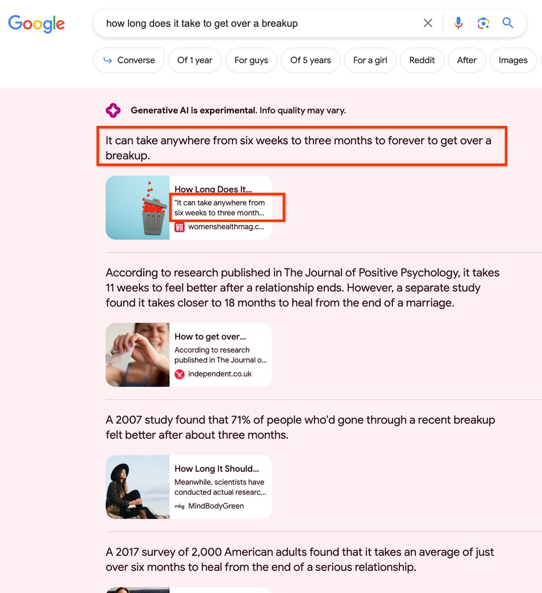 <a href="/lilyraynyc/">Lily Ray 😏</a> Generative responses are corroborated by sources from the web &amp; when a portion of a snapshot briefly includes content from a specific source, we will prominently highlight that source in the snapshot. In this example, the first link matches that &amp; it also shows in expanded view.
