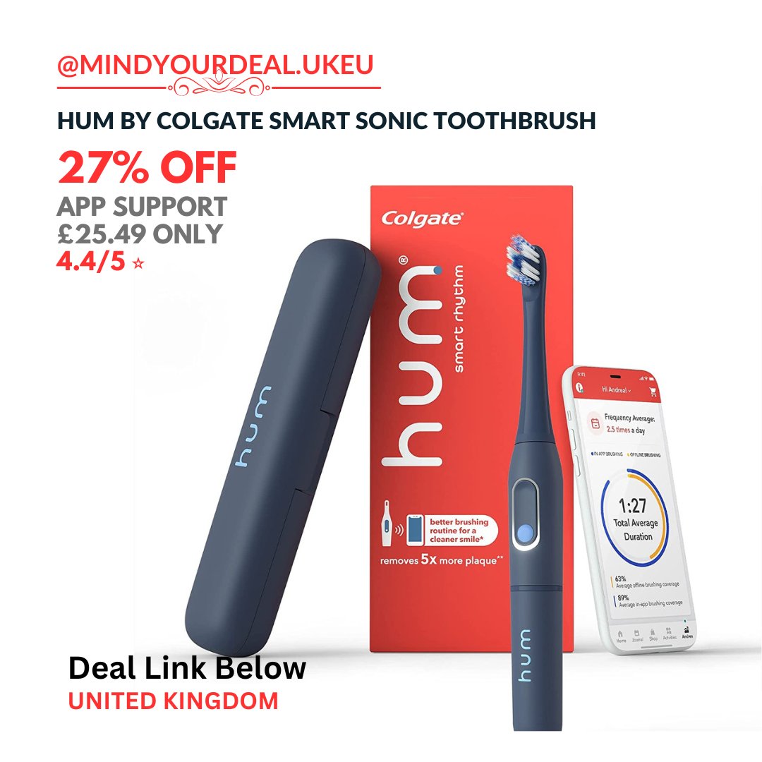SurfingIndex's tweet photo. £25.49 (27% off) on hum by Colgate Smart Rhythm Sonic Toothbrush Kit
Deal (affiliate)- https://t.co/b9j29S7B5l
#deal #sale #discount #offer #toothbrush #teethcare #mouthcare #skincare #health #electrictoothbrush #smartphoneapp #smartbrush #bathroom #shower #hygiene https://t.co/C7J3Oqks2t