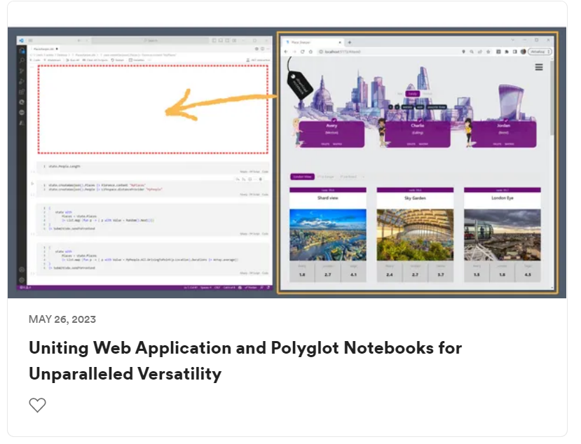 #fsharp <a href="/FableCompiler/">Fable Compiler 🇺🇦 #StandWithUkraine</a> 
Here you can find PoC of my sample F# web app, that can be displayed both in the browser and Polyglot Notebooks (to use full-fledged F# in .NET): …lower-0717bf603.3.azurestaticapps.net

Notebook can be downloaded from there as well.
My supporters also got detailed post