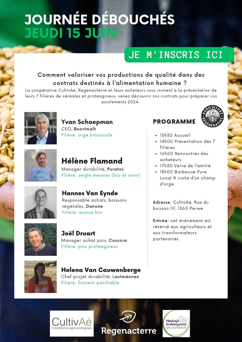 Comment valoriser vos productions de qualité dans des contrats destinés à l’alimentation humaine ? CultivAé, Regenacterre et leurs acheteurs vous invitent à la présentation de leurs 7 filières. Inscriptions ici: forms.gle/xapxUySgQbDzi2…