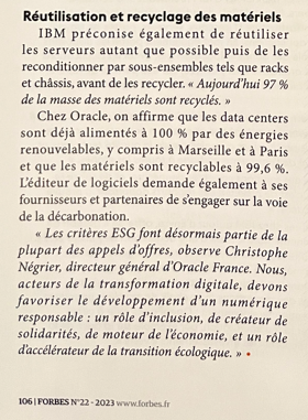 'Les critères #ESG font désormais partie de la plupart des appels d'offres. Nous, acteurs de la #TransformationDigitale, devons favoriser le développement d'un #numerique responsable.'

[🗨️ @cnegrier, DG @Oracle_France, v/@forbes_fr]

#TransfoNum #Digital #RSE #Tech4Good #GreenIT