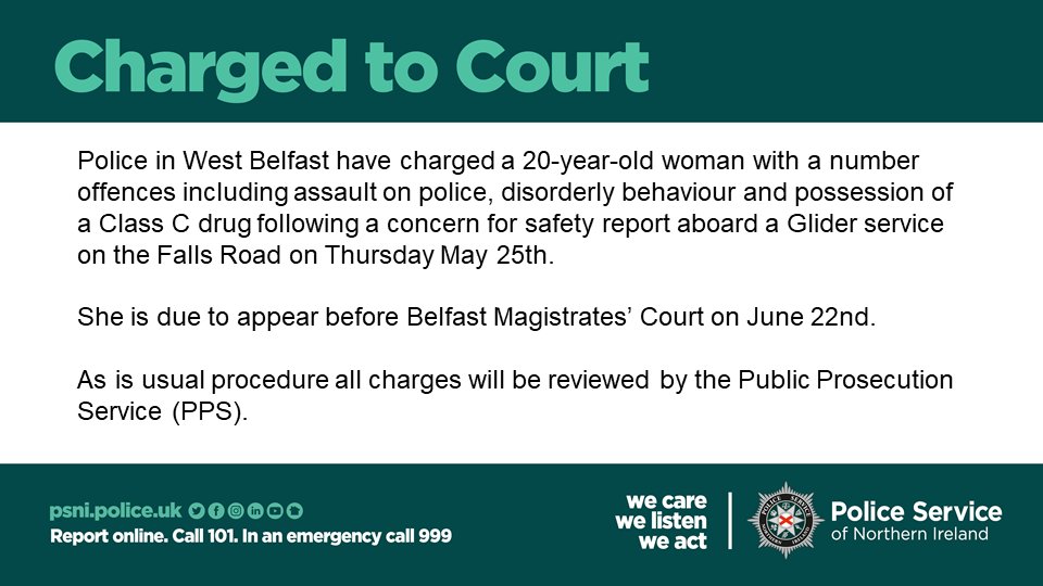 We have charged a 20-year-old woman to court following a concern for safety report aboard a Glider service yesterday, Thursday 25th May.