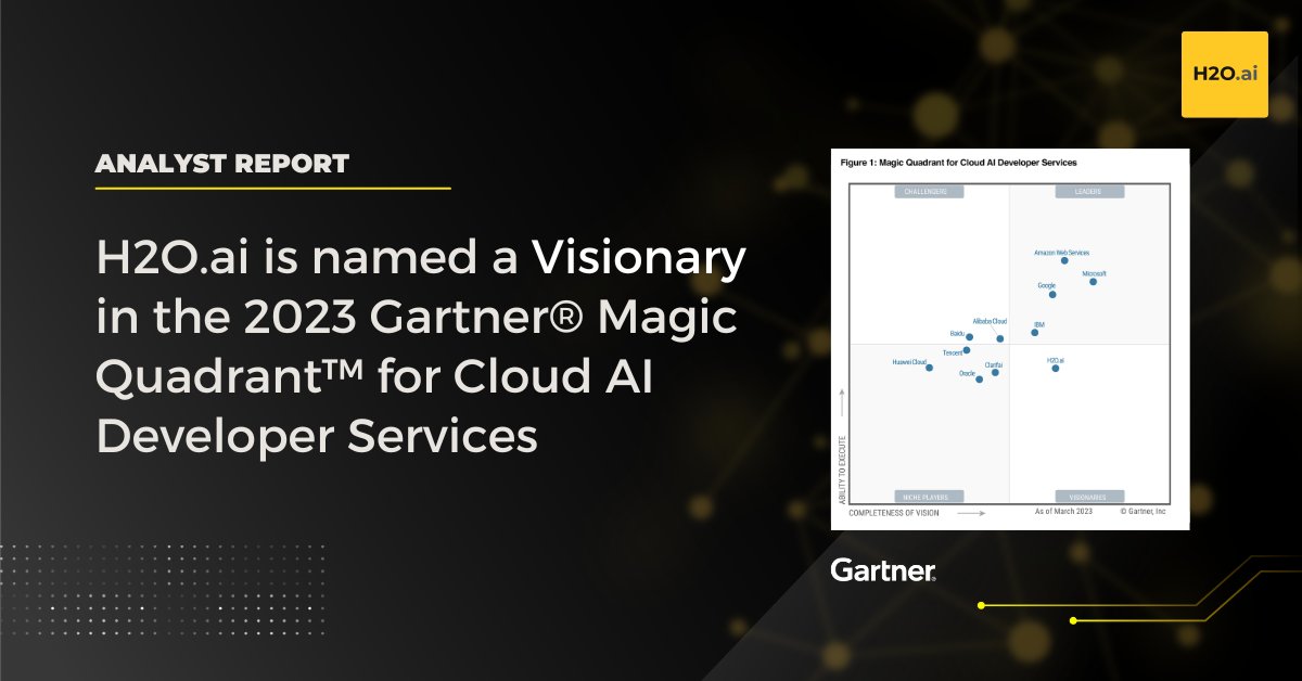 We’re excited to announce that <a href="/h2oai/">H2O.ai</a> has been named a Visionary in the 2023 <a href="/Gartner_inc/">Gartner</a> Magic Quadrant™ for Cloud AI Developer Services. 

Learn more →h2o.ai/platform/gartn…

#Cloud #AI #ML #DataScience #MachineLearning