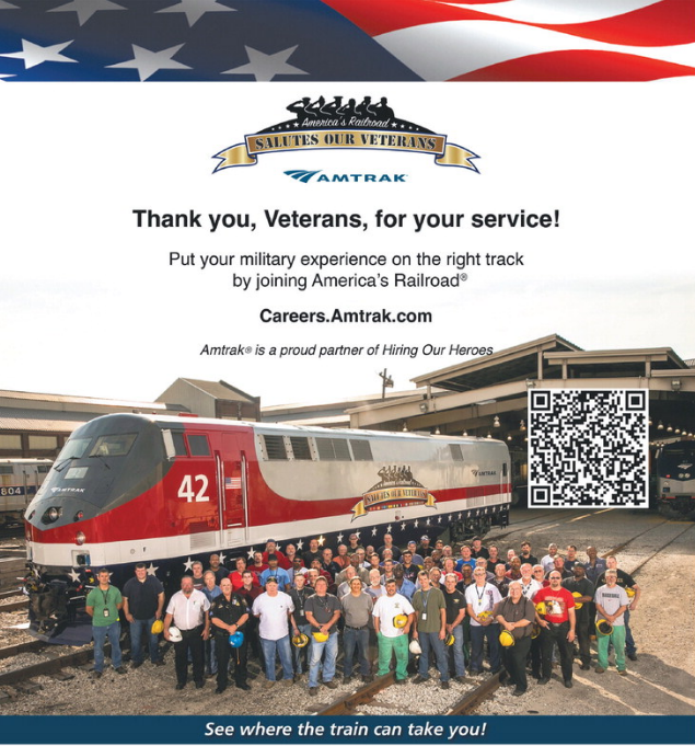 Thank you, Veterans, for your service! More than 3,000 Amtrak employees are Veterans or active members of the U.S. Armed Forces, National Guard, and Reserves. 
 
We wish everyone a safe and pleasant Memorial Day weekend.

#thankyou #veterans #memorialdayweekend