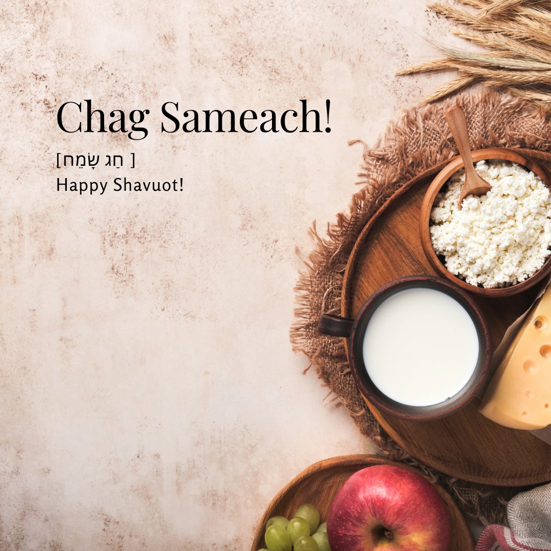 Chag Sameach! 🌾🥛🧀
Shavuot, also known as "feast of weeks" commemorates the revelation of the Torah(teachings or instructions) on Mt. Sinai to the Jewish people. It also marks the conclusion of the Counting of the Omer. 
.
#jewishholiday #shavuot #torah