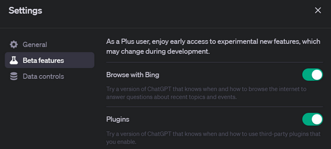 AI_Edu_Pro's tweet photo. To ensure your ChatGPT plugins are activated, follow these steps:

    Click on the three dots located at the bottom left corner.
    Choose “Settings”, then select “Beta features”.
    Activate the plugins.

Be ready to use them to get the most amazing prompts. https://t.co/4AyCffvQKf