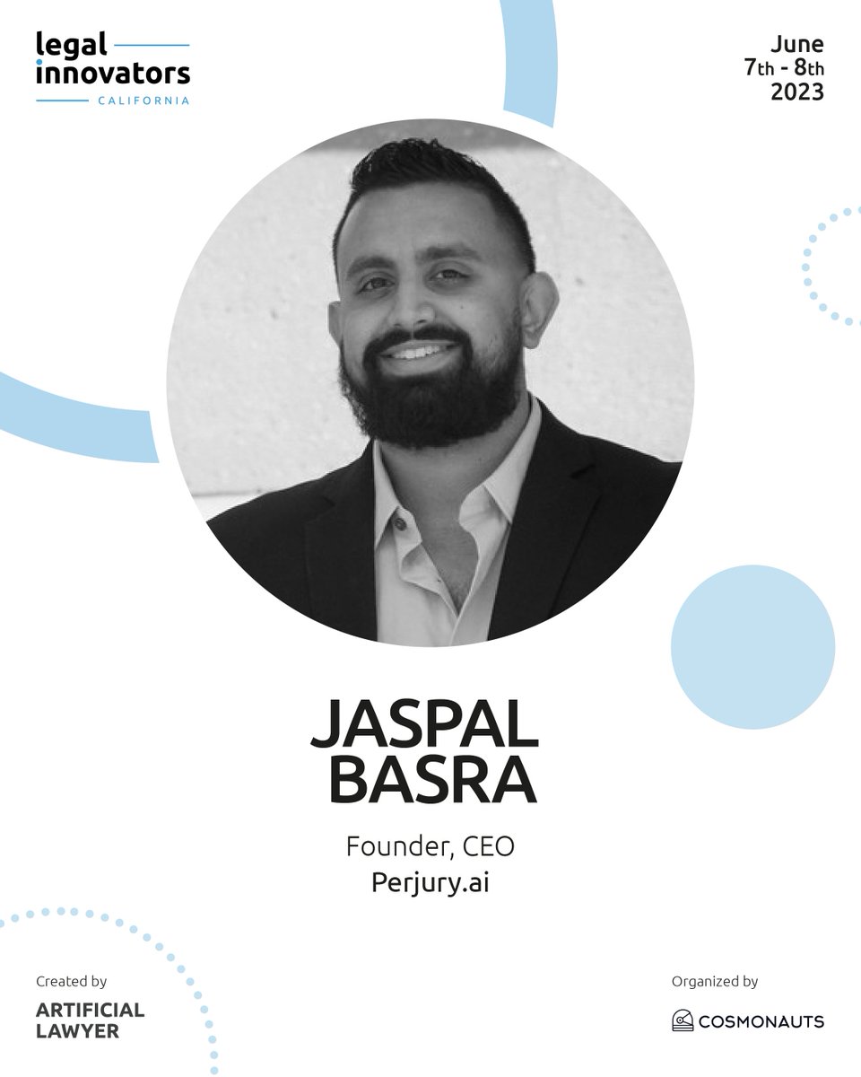JaspalBasra's tweet photo. Join me at @ Legal Innovators CA where I'll join a panel discussing "The New AI, GPT/LLMs - A Paradigm Shift for the Legal World?" on June 7. Use code "SPEAKER100" for free tickets for law firms & in-house legal teams this week. See you in San Francisco! Tickets: https://t.co/X9cMrQd2sC

#legalinnovatorscalifornia #legaltech #LiCali @ArtificialLawya @CosmonautsLtd