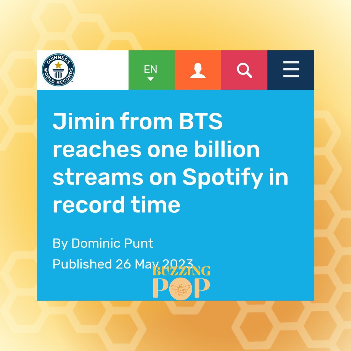 BuzzingPop's tweet photo. BTS’ Jimin becomes the fastest K-pop soloist to reach 1 BILLION streams in Spotify history. https://t.co/CUzkG5JgXb
