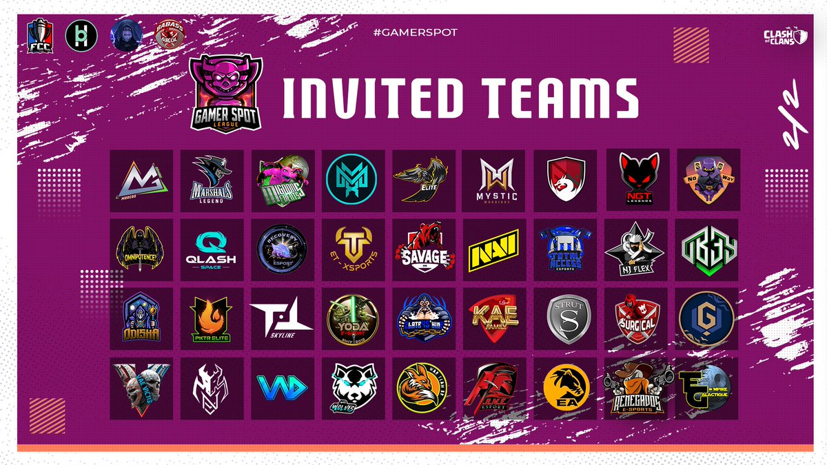 🇬🇧 Announcing the second set of invited teams for the #GamerSpot! See you tonight at 9 pm CEST on <a href="/optimusprimeCOC/">Optimus Prime COC</a>'s channel for the group draw! 🔥🤩

🇫🇷 Et voici la suite des équipes invitées pour la #GamerSpot! Tirage au sort ce soir à 21h sur la chaîne d’<a href="/optimusprimeCOC/">Optimus Prime COC</a>! 🔥🤩