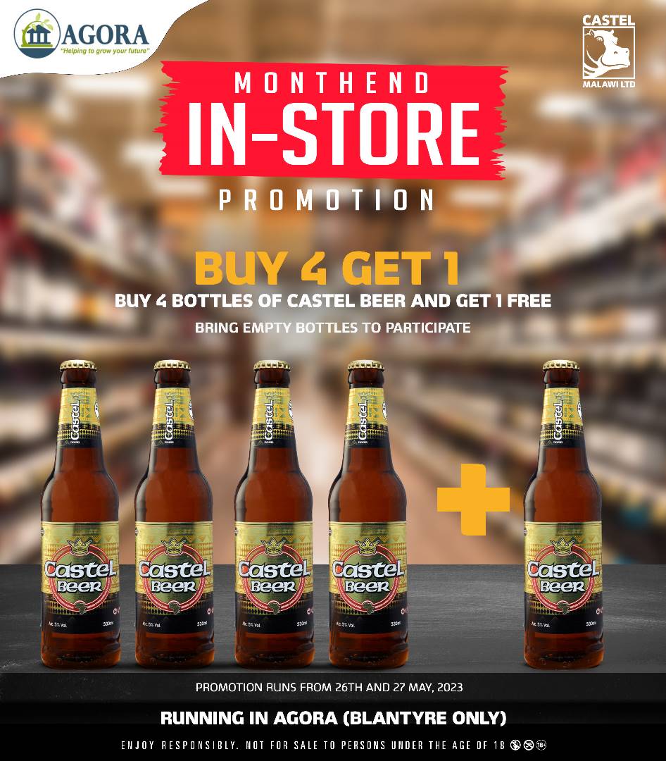 The places to be at this  Month end! 

 🎉 Buy 4 bottles of Castel Beer and enjoy 1 FREE! 🆓

Gather your friends, savor the taste of savings, and raise a toast to an unforgettable time! 

#Shoprite #CastelBeer #CheersToSavings #Malawi #Agora #Chipikuplus  #FarmersWorld