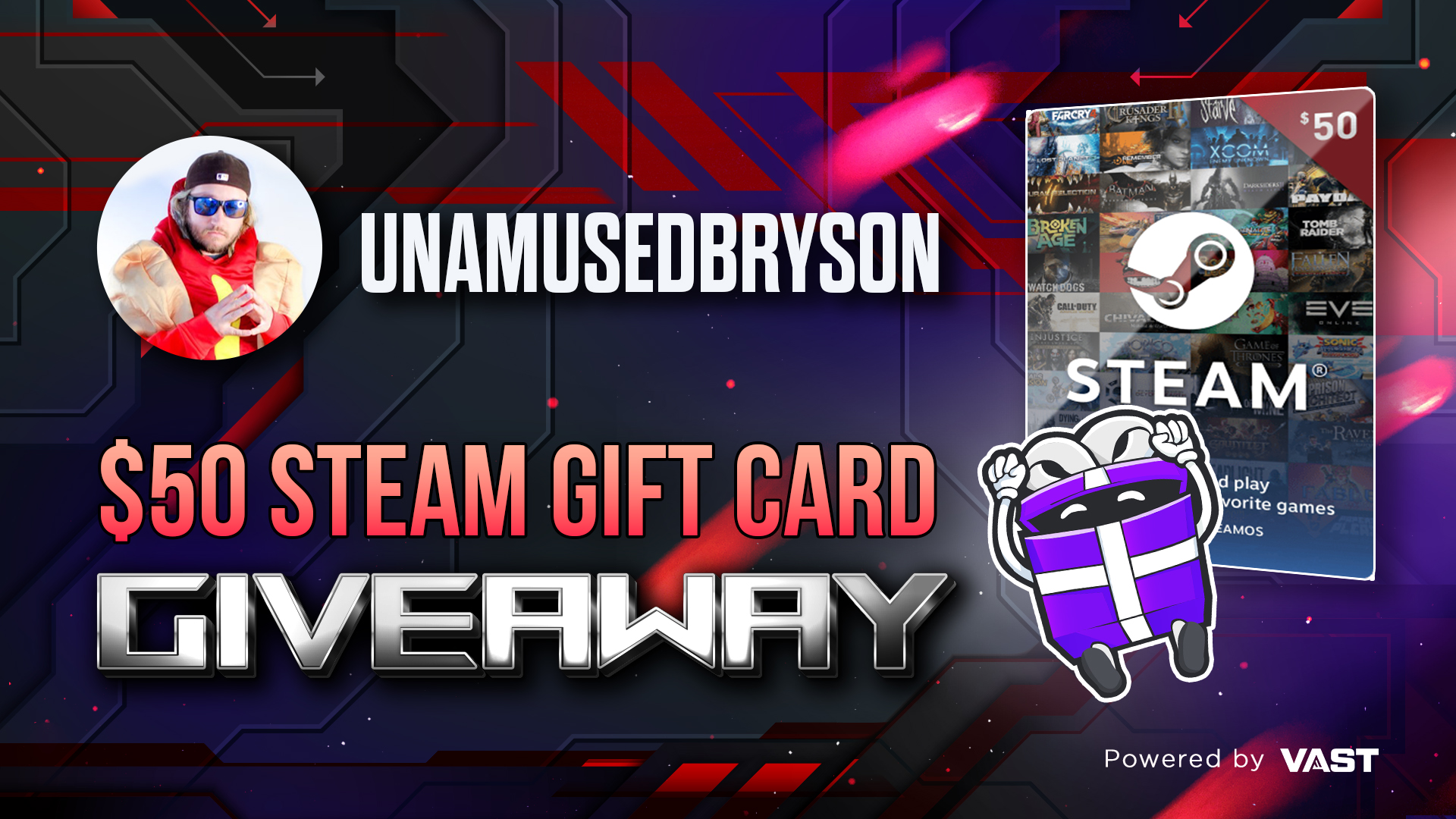 Vast on X: "We're super excited to announce this giveaway! One person will  win a $50 Steam Gift Card To enter, perform these tasks via the link below:  - Retweet + Like -