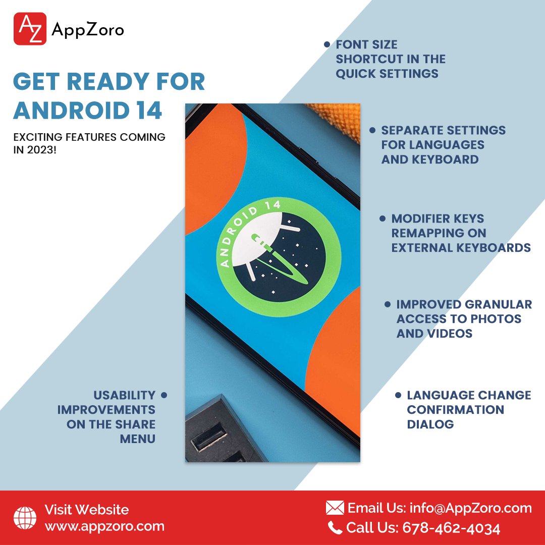 AppZoroT's tweet image. Exciting news for #Android lovers! Android 14 is on the horizon, promising a lineup of game-changing features that will redefine the way you use your device. With lightning-fast performance, intuitive gestures.

#android14beta #TechEnthusiast #NextGenTech #MobileInnovation