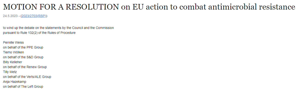 NEW @Europarl_EN Resolution on EU action to combat #AMR points out a 3 pronged approach combining prudent use of #antibiotics, implementing #infectionprevention & control measures, promoting research & development @WeissPernille @woelken @BillyKelleherEU @MetzTilly @anjahazekamp