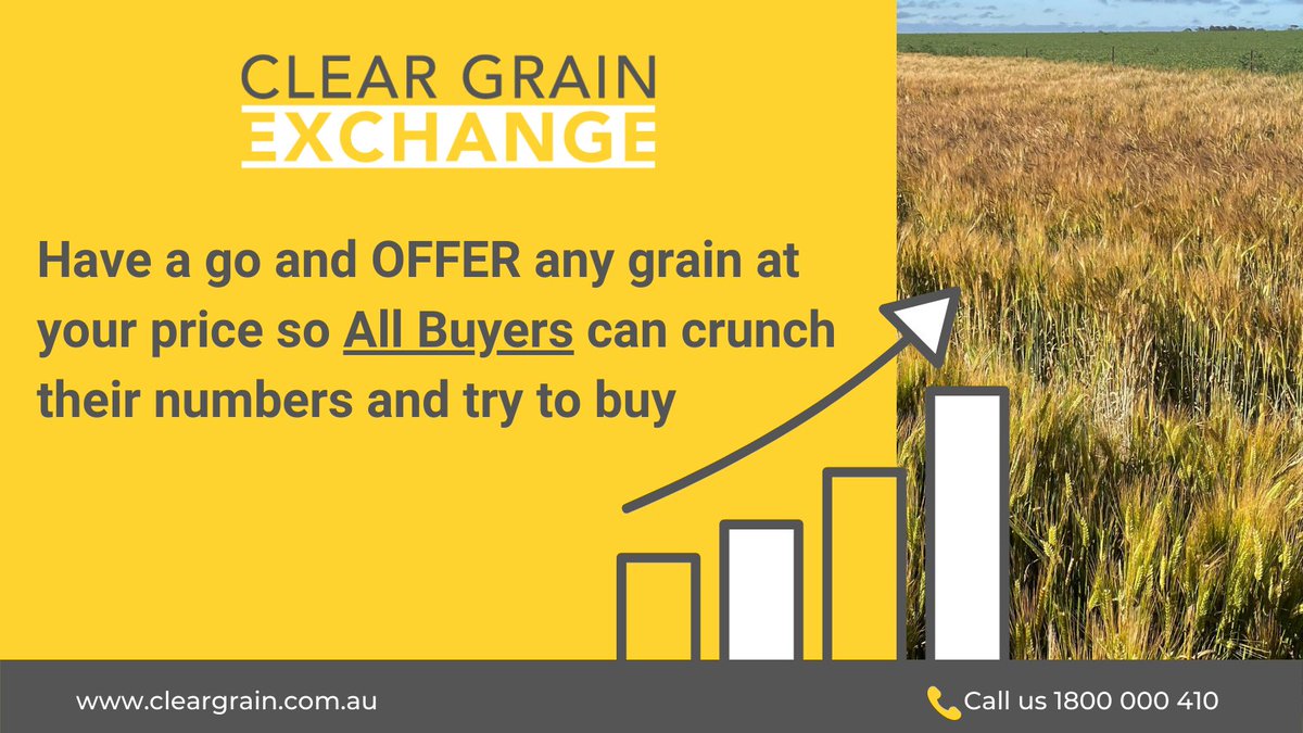 ClearGrain's tweet photo. 19,715mt traded on @ClearGrain Exchange today!
#CANS Kem $617
#CAGM EU Ade $608
#H2 Kem $408
#FED1 Bri $403
#ASW9 Alb $378
#BAR1 Mel $324
+more!
Buyers are active and searching on #CGX 👀
Offer YOUR #grain & make their job easier🙋♀️🙋
✅https://t.co/2L5cGbk7mb 📞1800000410 https://t.co/kQu4nm4TiB