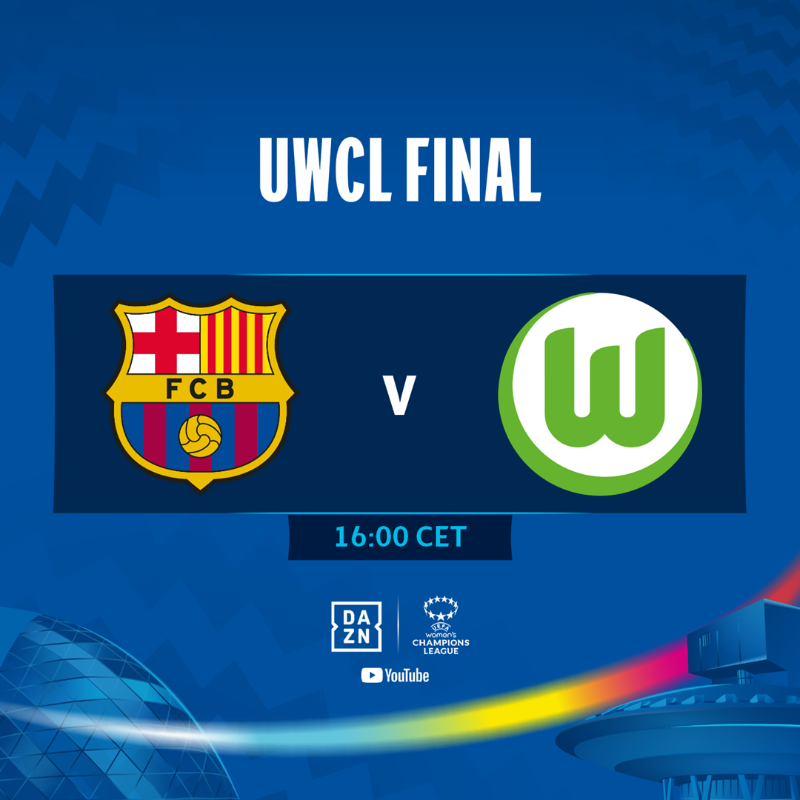 UWCL's tweet photo. 𝐓𝐨𝐝𝐚𝐲. 𝐈𝐬. 𝐓𝐡𝐞. 𝐃𝐚𝐲. 

🍿 Watch Barcelona vs Wolfsburg LIVE on @DAZNFootball YouTube!

#UWCL // #UWCLfinal