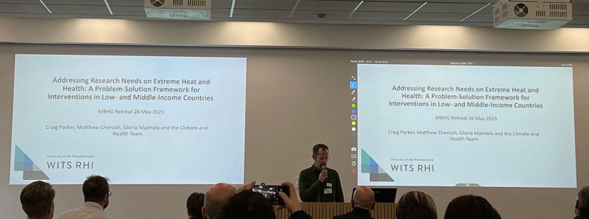 #mbhgretreat2023 Craig Parker of <a href="/WitsRHI/">Wits RHI</a> now presenting: Heat and Health: A conceptual framework.

<a href="/SuMBHG/">Division of Molecular Biology and Human Genetics</a> <a href="/suhealthsci/">SU, Faculty of Medicine and Health Sciences</a> <a href="/gray_clive/">Clive Gray</a>
<a href="/VuyoLab/">Vuyo Lab</a> <a href="/TshivhulaH/">TshivhulaH</a> <a href="/chendi_h/">Bih Chendi</a> <a href="/CKunsevi/">Carine Kunsevi</a>