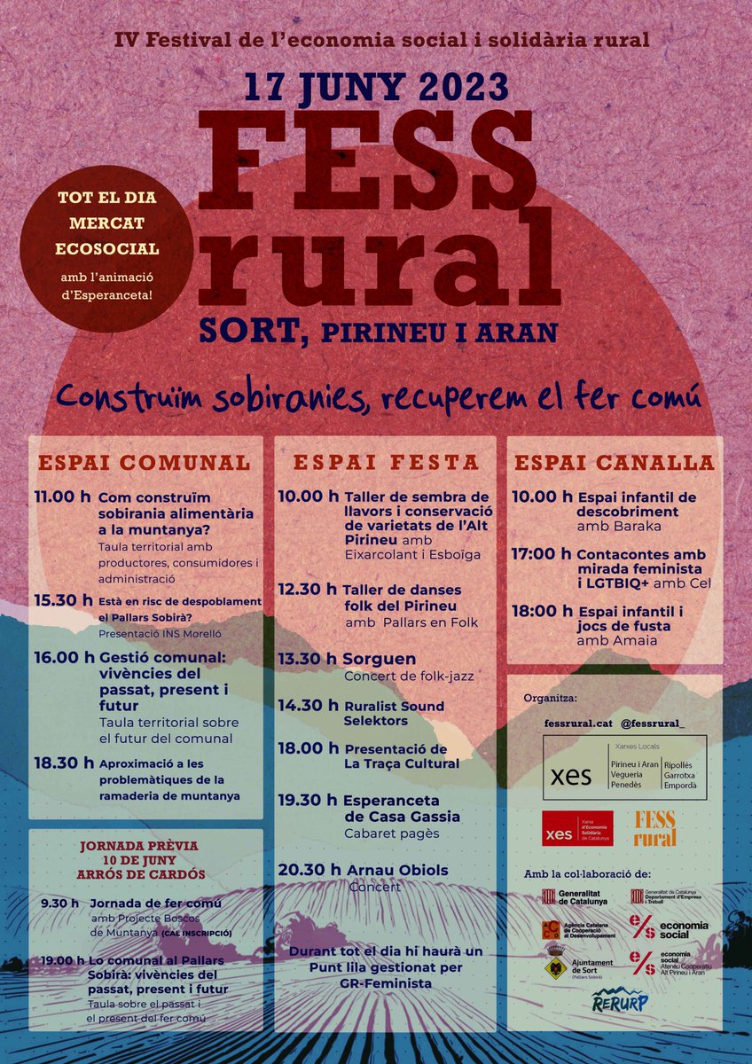 fessrural's tweet photo. Ara sí que sí! A 21 dies vista del #FESSRural2023! us podem ensenyar la programació definitiva!
💭 ESPAI COMUNAL amb debats
👶🏾 ESPAI CANALLA amb jocs i contacontes
🔈ESPAI FESTA amb tallers, música i cultura
🥦MERCAT ECOSOCIAL amb 40 parades de productes, serveis, menjar i beure https://t.co/NS4CE6kR3U
