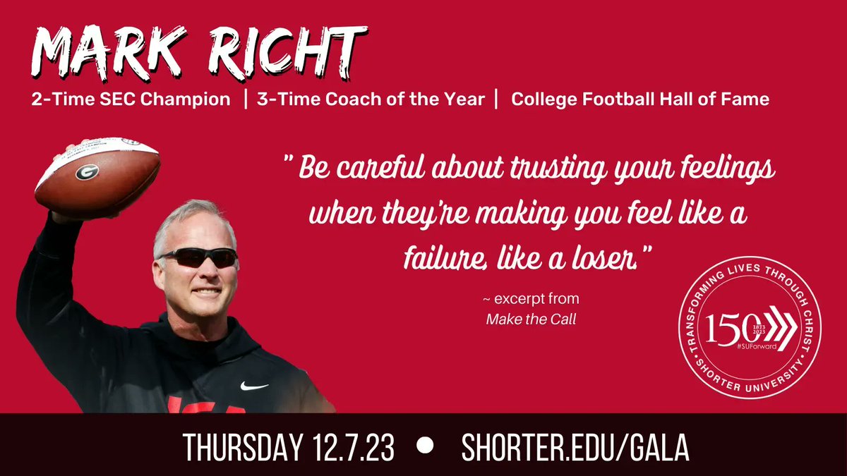 shorteruniv's tweet photo. "Be careful about trusting your feelings when they're making you feel like a failure, like a loser" ~ Mark Richt, Making the Call
#StudentScholarships #Gala #SUForward https://t.co/FBEG9xs0cY