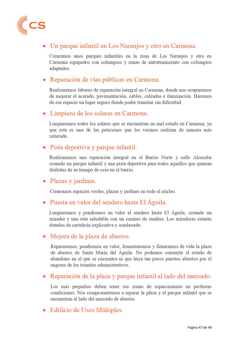 👉NO TE CONFORMES, SANTA MARÍA DEL ÁGUILA.
🏊‍♀️ Piscina pública al aire libre.
🏀 Reparación del pabellón.
💡 Más y mejor alumbrado en las calles.
🚓Policía de Barrio, Policía Local y Protección Civil.
🦟 Control y prevención de plagas.