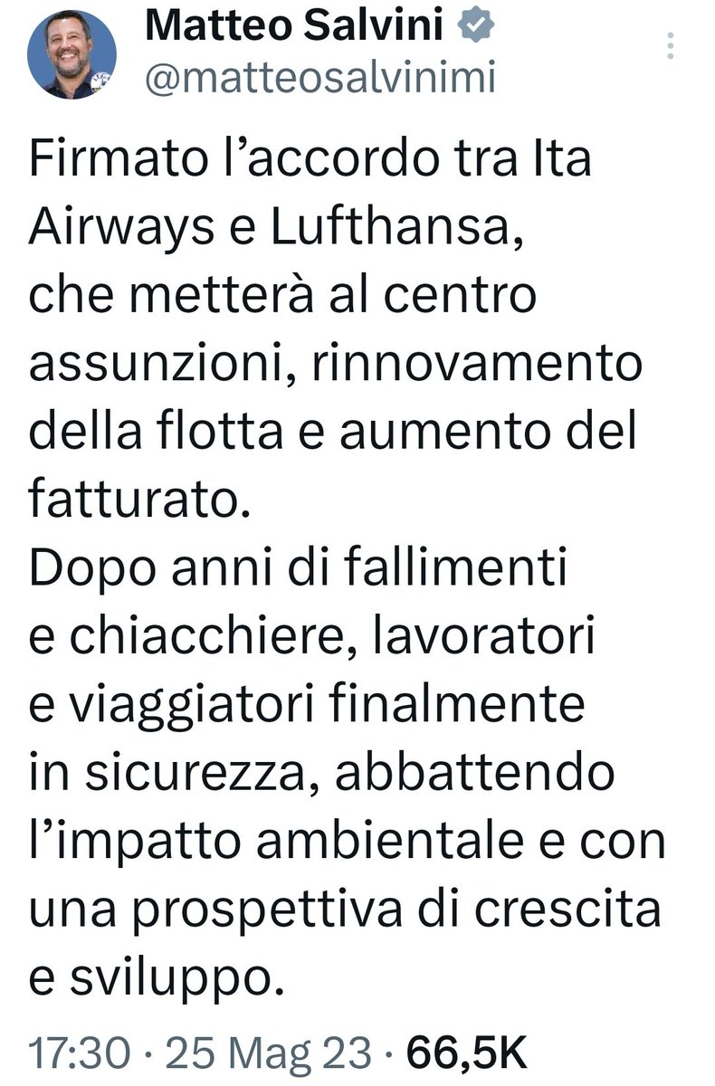 I 'sovranisti' cedono #Alitalia #ITA ai tedeschi. Ridicoli.