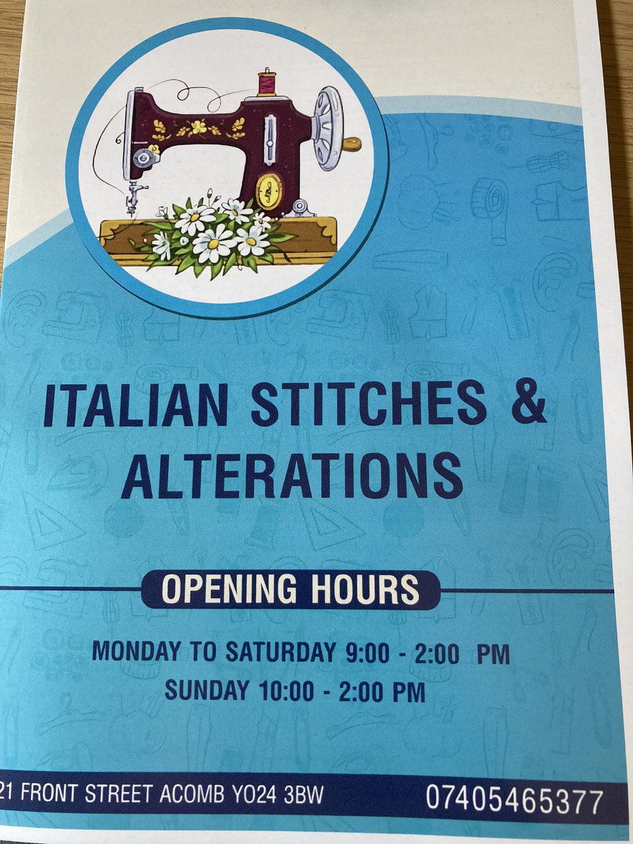 What a fantastic addition to Acomb!Really lovely,friendly people.Much better value than town prices! Open on Sundays too for busy working people and they do an excellent job!👗🪡Welcome to Acomb Italian Stitches & Alterations @theyorkmix @iloveacomb @yorkbusiness @AndrewWaller1