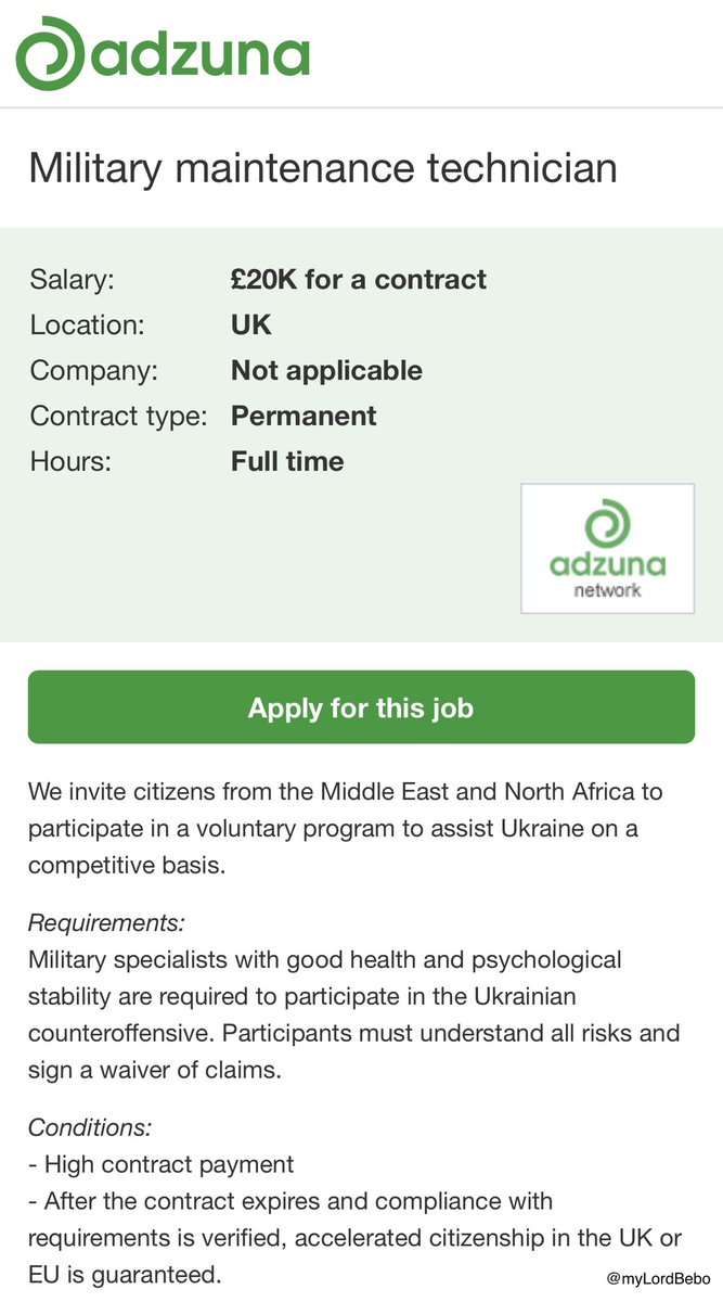 People from Middle East and North Africa are recruited for missions in Ukraine … they would probably be people with combat experience, “moderate rebels” or even jihadis
-> But they are granted a quick citizenship in the UK or EU after … so, are we sure want want them in Europe?