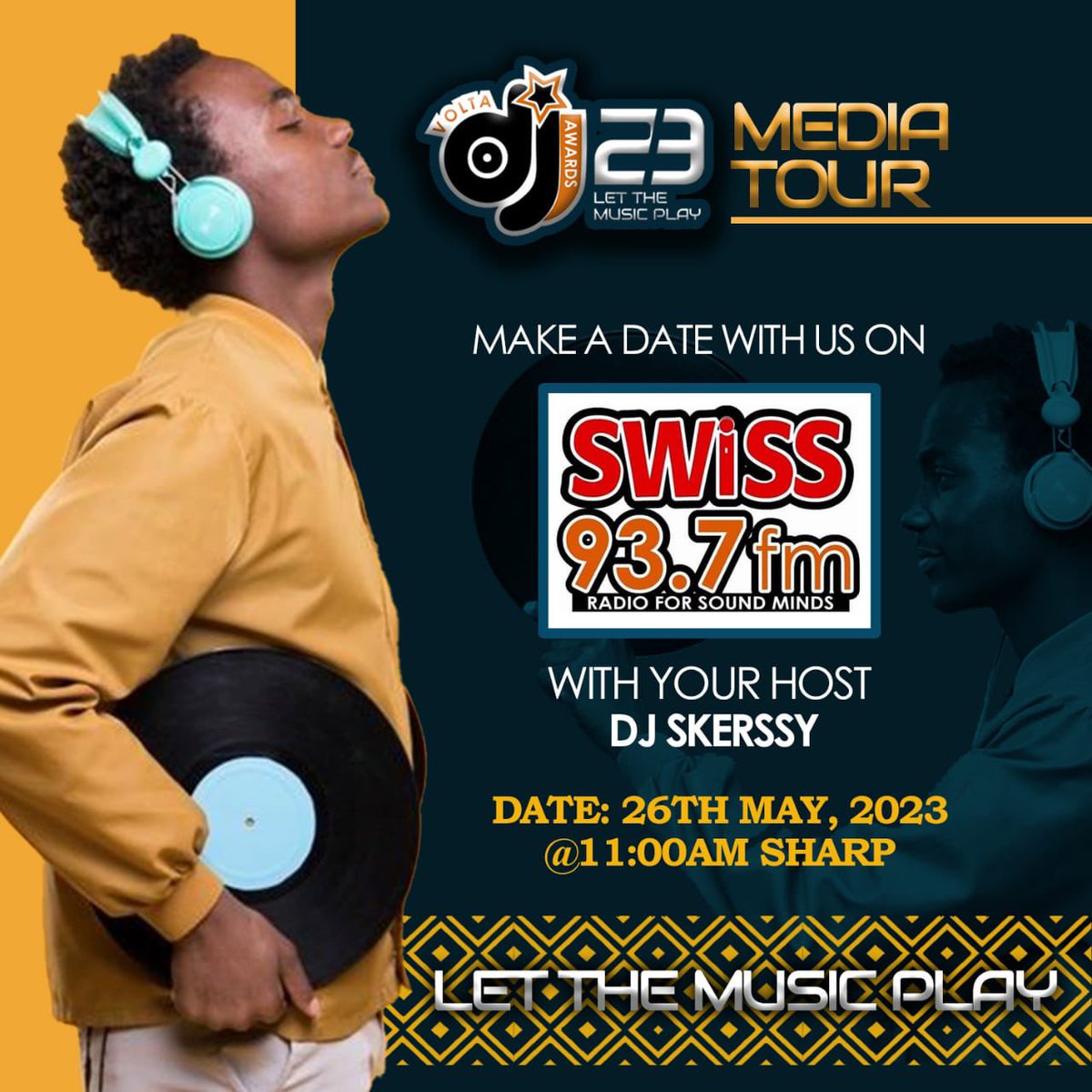 Join <a href="/mceeflexal/">Mcee Flexal</a> on Swiss 93.7 FM with <a href="/DjSkerssy/">Dj Skerssy Gh</a> on the #CapitalTalkShow as he elaborates more on the this year’s <a href="/voltadjawards/">VOLTA DJ AWARDS</a>, schedules and plans.

#LetTheMusicPlay  #vdja23  #mediatour