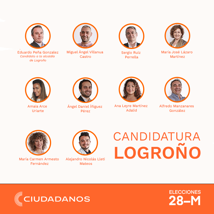 CsLogrono_'s tweet photo. 🏘️ Si quieres un Logroño amable, cómodo, limpio, conectado, vivo... 

😊 Si quieres que Logroño viaje hacia el futuro en un tren del s.XXI, te animamos a que este #28M confíes en este equipo y votes #PorLosTuyos. #VotaCiudadanos https://t.co/teie7swXjG