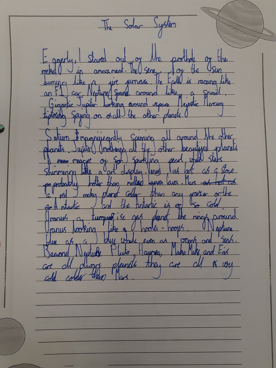 wroughtonjun's tweet photo. Education Snapshot: Year 5 have been busy writing descriptions of the solar system. They have been inspired by their learning in science this term. #proudtobelong #ks2writing https://t.co/mUi1rSKHCz