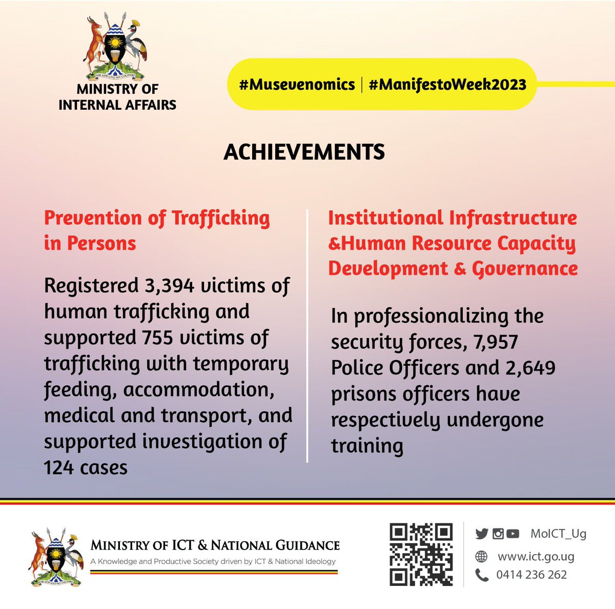 The mandate of the Ministry of Internal Affairs is to ensure and maintain internal security, peace and stability in Uganda; where the citizens are protected and their safety is preserved. #ManifestoWeek2023