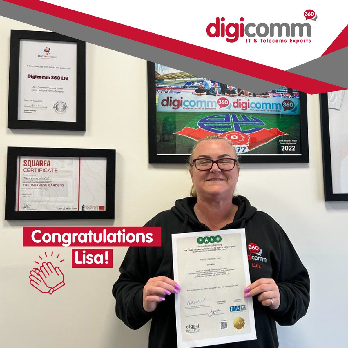 🌟✨ Feel Good Friday in Celebration of Mental Awareness Week! ✨🌟 🎉 Let's give a huge shoutout to Lisa, who has just completed a Level 2 First Aid for Mental Health course with @PeopleMatters_  ! 🎓🧠 We couldn't be prouder! 
#RT #MentalHealthAwarenessWeek #SupportEachOthers