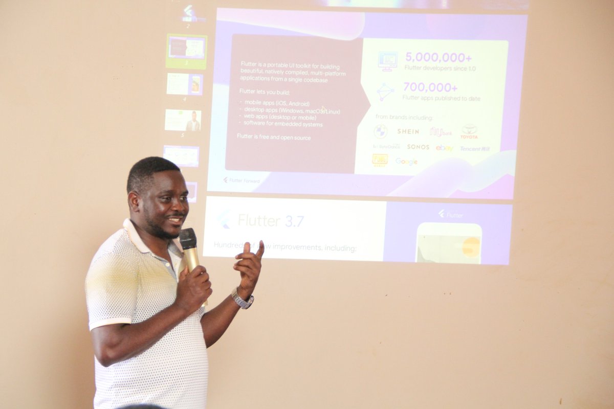 Kakebe Technologies (@kakebetech) on Twitter photo <a href="/MbugaEnoch/">enoch mbuga</a>
Explaining everything about Flutter to the developers in the house, also more insightful discussion with the new Flutter version 3.7 with hundreds of new improvements including Enhanced material 3 support, Adaptive layout, DevTools improvements, etc. #FlutterLira <a href="/MbugaEnoch/">enoch mbuga</a>
Explaining everything about Flutter to the developers in the house, also more insightful discussion with the new Flutter version 3.7 with hundreds of new improvements including Enhanced material 3 support, Adaptive layout, DevTools improvements, etc. #FlutterLira